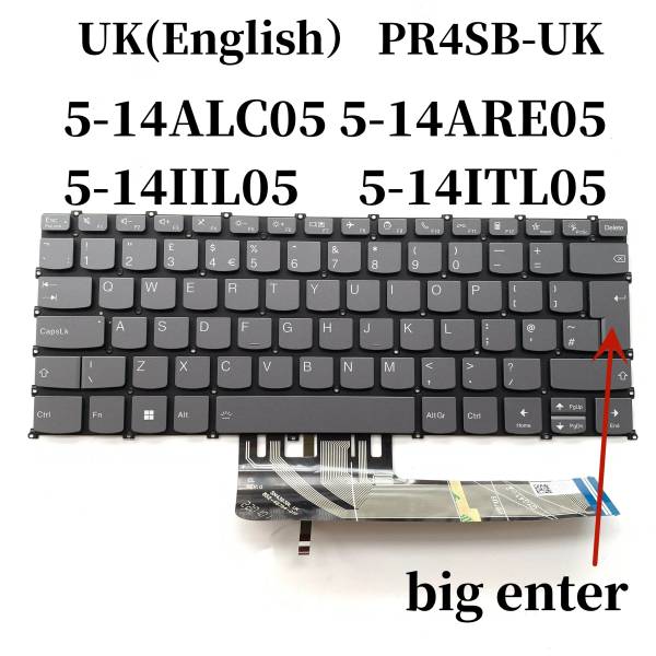 Tastatura Laptop 2-in-1, Lenovo, IdeaPad 5 14IRU9 Type 83DT, iluminata, gri, layout UK