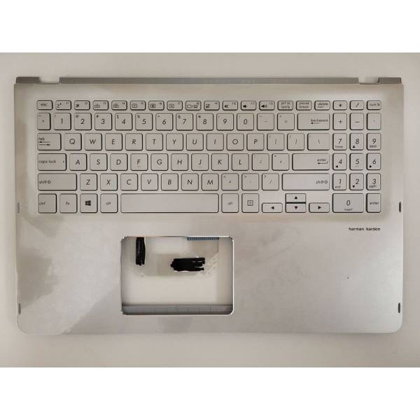 Carcasa superioara cu tastatura palmrest Laptop, Asus 2in1, ZenBook Flip UX561UA, UX561UAR, UX561UN, 90NB0G42-R30300, 13NB0G42AP0241, iluminata, argintie, layout US
