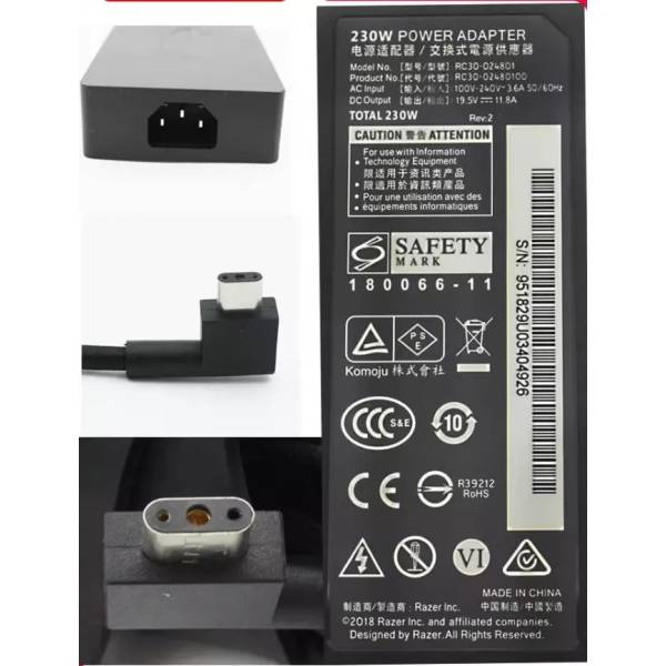Incarcator Laptop, Razer Blade 14 RZ09-0427NEA3-R3U1, RC30-024801, 19.5V, 11.8A, 230W Incarcator Laptop, Razer Blade Pro 17, RC30-024801, 19.5V, 11.8A, 230W