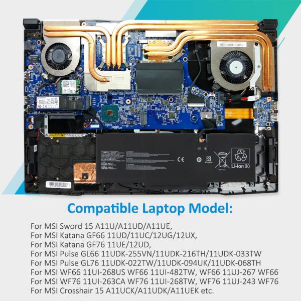 Baterie Laptop Gaming, MSI, Crosshair 15 A11UCK, A11UDK, A11UEK , 3ICP6/71/74, BTY-M492, 11.4V, 4700mAh, 53.5Wh