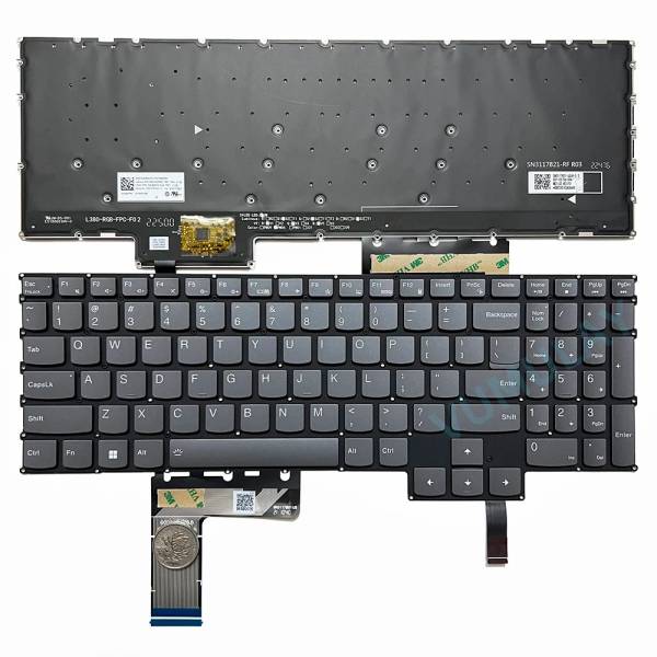 Tastatura Laptop, Lenovo, Legion Slim 5 16ARP9 Type 83EX, iluminata RGB, gri, layout US