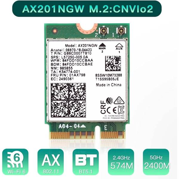 Modul Wi-Fi 6 Laptop, Intel, AX201NGW, Dual Band 5Ghz, Bluetooth 5.0 NGFF, 2.4Ghz/5Ghz, 802.11ac/ax, 06970-18-04423, SPS L92724-005