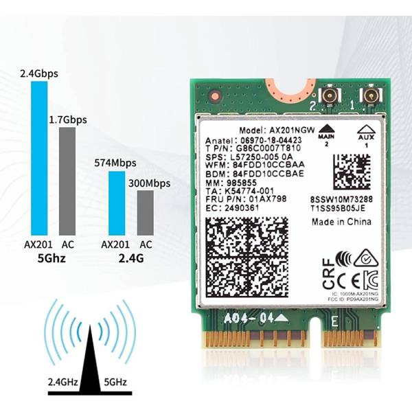 Modul Wi-Fi 6 Laptop, Intel, AX201NGW, Dual Band 5Ghz, Bluetooth 5.0 NGFF, 2.4Ghz/5Ghz, 802.11ac/ax, 06970-18-04423, SPS L92724-005