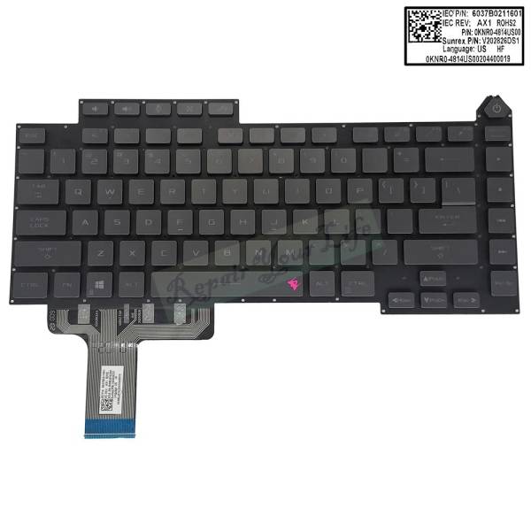 Tastatura Laptop Gaming, Asus, ROG Strix Scar 15 G533Z, G533ZM, G533ZS, G533ZW, G533ZX, iluminata, conector RGB 20 pini, gri, layout US