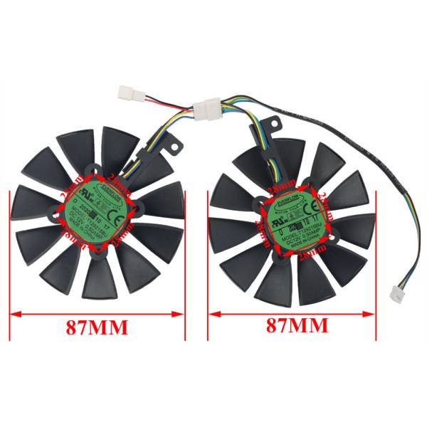 Set coolere placa video PC Desktop, Asus, ROG GTX 1060, 1070, T129215BU, dual fan, 6 pini, 12V, 0.50A, 87mm