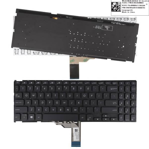 Tastatura Laptop, Asus, VivoBook 15 R564D, R564DA, R564DK, R564F, R564FA, R564FJ, R564J, R564JA, R564U, R564UA, iluminata, neagra, layout US
