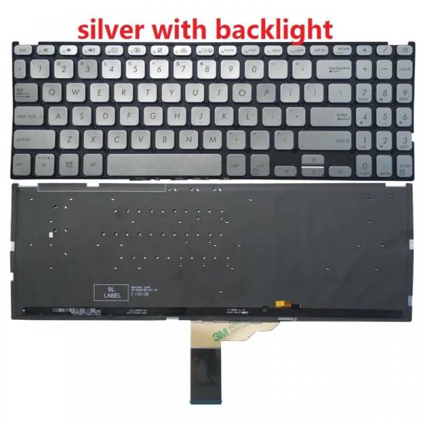 Tastatura Laptop, Asus, VivoBook 15 S512D, S512DA, S512DK, S512F, S512FA, S512FB, S512FJ, S512FL, S512J, S512JA, S512JF, S512JP, S512U, S512UA, S512UF, iluminata, argintie, layout US