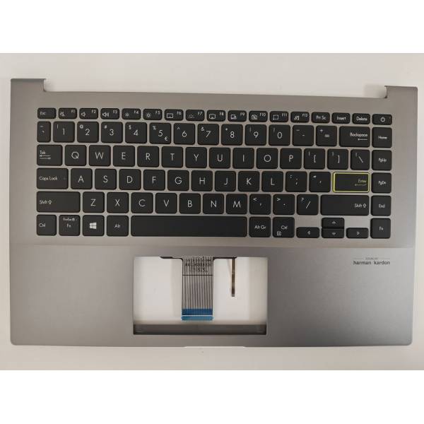 Carcasa superioara cu tastatura palmrest Laptop, Asus, VivoBook 14 X421F, 90NB0PZ4-R30UI0, 90NB0PZ4-R30US0, 39XKSTAJN60, 13NB0Q01P04, X421FL-8G, iluminata, gri inchis, layout US