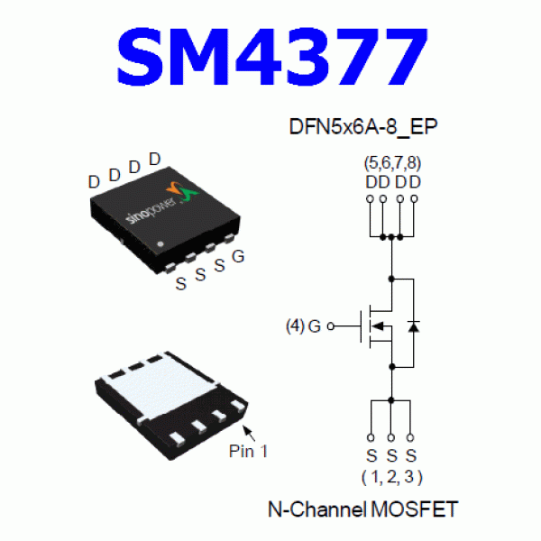 Mosfet SM4377, SM4377NSKPC, SM4377NSKPC-TRG