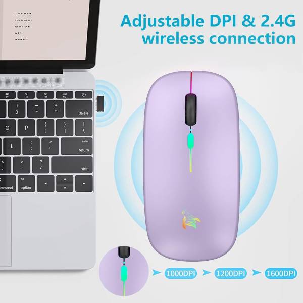Mouse Wireless TQQ, 2.4Ghz USB, Bluetooth, urmarire optica 1600 DPI, Mouse LED reîncărcabil cu mod dublu pentru Laptop, PC, iOS, Android, iPad, Windows