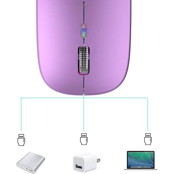 Mouse Wireless TQQ, 2.4Ghz USB, Bluetooth, urmarire optica 1600 DPI, Mouse LED reîncărcabil cu mod dublu pentru Laptop, PC, iOS, Android, iPad, Windows