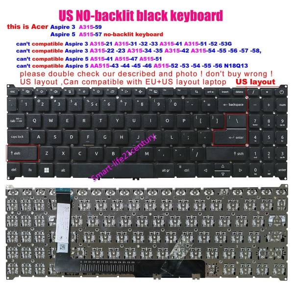 Tastatura Laptop, Acer, Aspire Go 15 AG15-31P, N23Q23, neagra, layout US