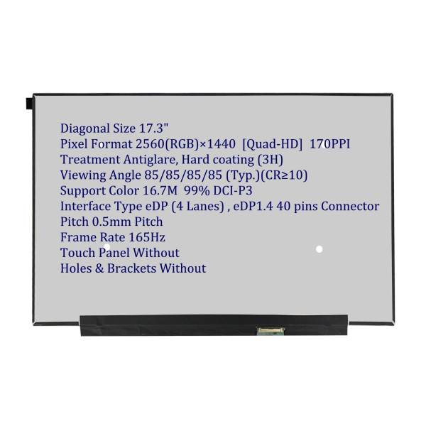 Display Laptop Gaming, Acer, Nitro 5 AN517-55, KL.1730E.012, NE173QHM-NY6, 17.3 inch, QHD 2560x1440, 165Hz, 40 pini