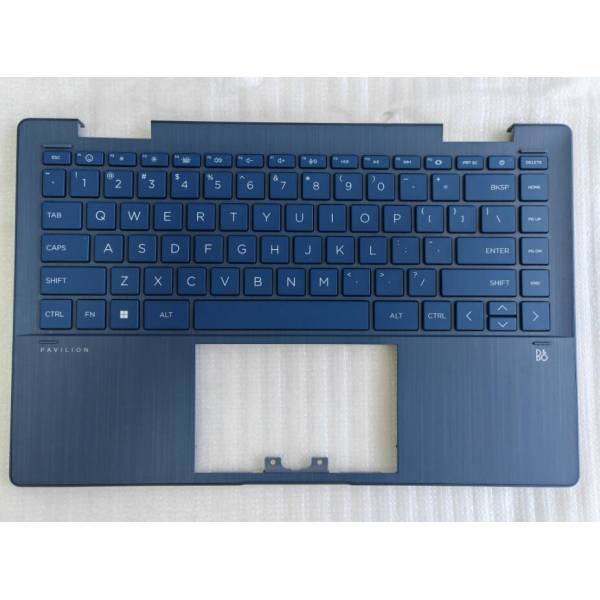 Carcasa superioara cu tastatura palmrest Laptop 2in1, HP, Pavilion X360 14-EK, N09438-B31, N09438-001, iluminata, albastra, layout US