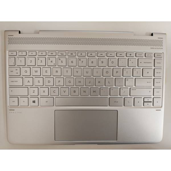 Carcasa superioara cu tastatura palmrest Laptop, HP, Spectre X360 13-AC, 13T-AC, 918027-001, KEQ4AX31TATP00, iluminata, argintie, layout UK