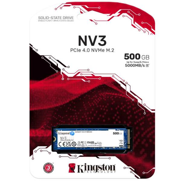 SSD Kinston NV3, 500GB, PCIe 4.0 NVMe, M.2, SNV3S/500G, Gen 4x4, Laptop/Desktop SSD Kinston NV3, 500GB, PCIe 4.0 NVMe, M.2, SNV3S/500G, Gen 4x4, Laptop/Desktop