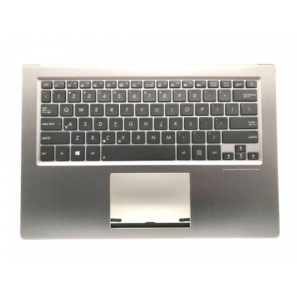 Carcasa superioara cu tastatura palmrest Laptop, Asus, ZenBook UX302L, UX302LA, UX302LG, 90NB02P1-R31UI0, 90NB02P1-R31US0, 13NB02P1P01311, 13N0-QFA0131, UX302LA-1A, iluminata, gri, layout US