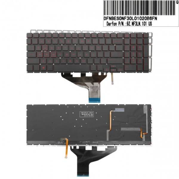 Tastatura Laptop, HP, Omen 15-DC, 15T-DC, TPN-Q211, iluminata, rosie, layout US