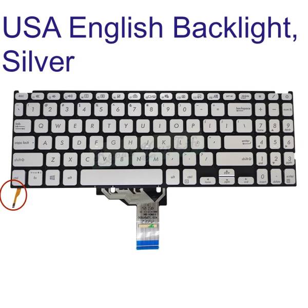Tastatura Laptop, Asus, VivoBook 15 X515, X515DA, X515E, X515EA, X515EP, X515F, X515FA, X515J, X515JA, X515JF, X515JP, X515K, X515KA, X515M, X515MA, X515U, X515UA, iluminata, argintie, layout US