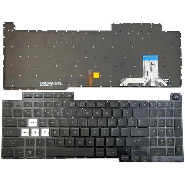 Tastatura Laptop Gaming, Asus, ROG Strix G17 G713P, G713PV, G713PI, G713PU, iluminata, RGB, 16 pini, neagra, layout US