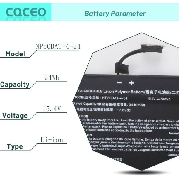 Baterie Laptop, Clevo NP50PNK-M, 6-87-NP5KS-53G00, 4ICP7/60/57, NP50BAT-4-54, 15.4V, 3410mAh, 54Wh