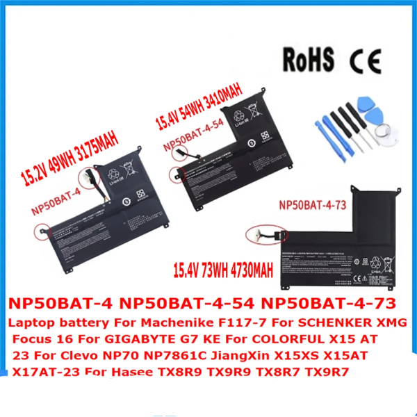 Baterie Laptop, Clevo NP50PNK-M, 6-87-NP5KS-53G00, 4ICP7/60/57, NP50BAT-4-54, 15.4V, 3410mAh, 54Wh