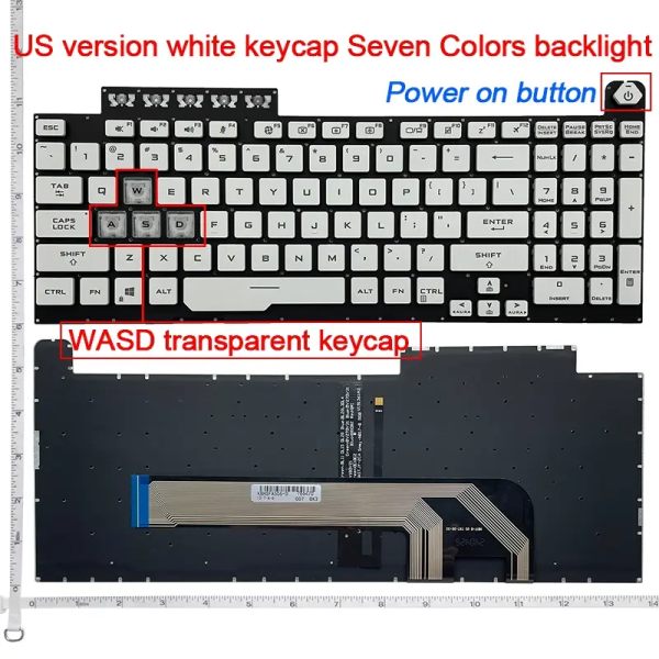 Tastatura Laptop Gaming, Asus, TUF A16 FA607N, FA607NU, FA607P, FA607PI, FA607PV, iluminata, alba, layout US