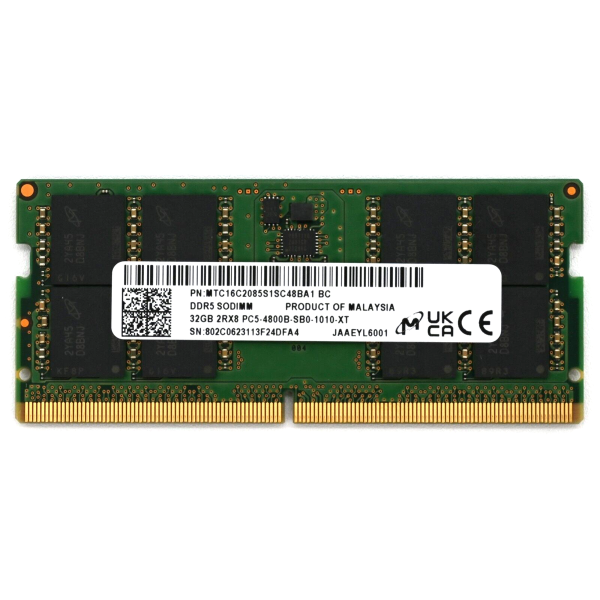 Memorie Ram Laptop Micron 32GB, DDR5, 2Rx8, PC5-4800B-SB0, 4800Mhz, MTC16C2085S1SC48BA1-BC, PC5-38400, CL40, 1.1V, Non-ECC, sodimm, 262 pini