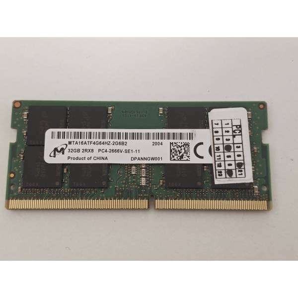 Memorie Ram Laptop Micron Crucial 32GB, DDR4, 2Rx8, PC4-2666V-SE1-11, 2666Mhz, MTA16ATF4G64HZ-2G6B2, CT32G4S266M.16FB2, PC4-21300, CL19, 1.2V, Non-ECC, sodimm, 260 pini