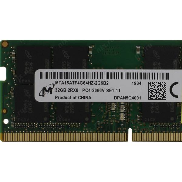 Memorie Ram Laptop Micron Crucial 32GB, DDR4, 2Rx8, PC4-2666V-SE1-11, 2666Mhz, MTA16ATF4G64HZ-2G6B2, CT32G4S266M.16FB2, PC4-21300, CL19, 1.2V, Non-ECC, sodimm, 260 pini
