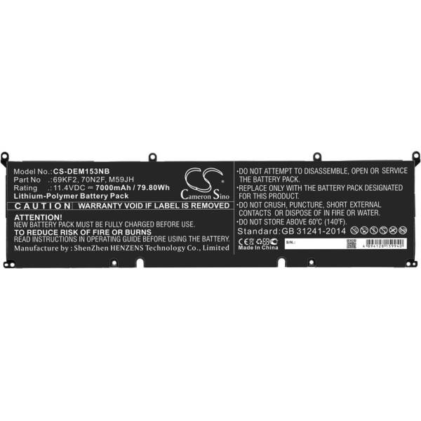 Baterie compatibila Laptop Gaming, Dell, G15 5515, P105F, P105F003, 69KF2, 069KF2, 11.4V, 7000mAh, 79.80Wh