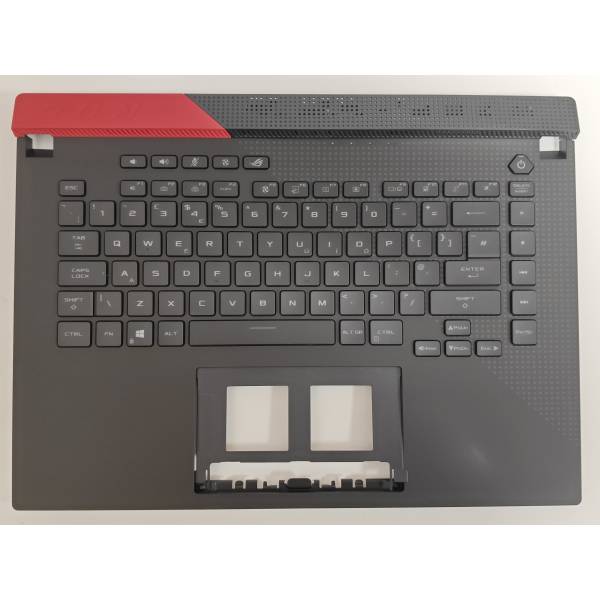 Carcasa superioara cu tastatura palmrest Laptop Gaming, Asus, ROG Strix G15 G513I, G513IE, G513Q, G513QR, G513QM, G513R, G513RX, 90NR0571-R31UK0, 6070B1886031, G513QM-1C, iluminata, RGB Per Key, neagra, layout US