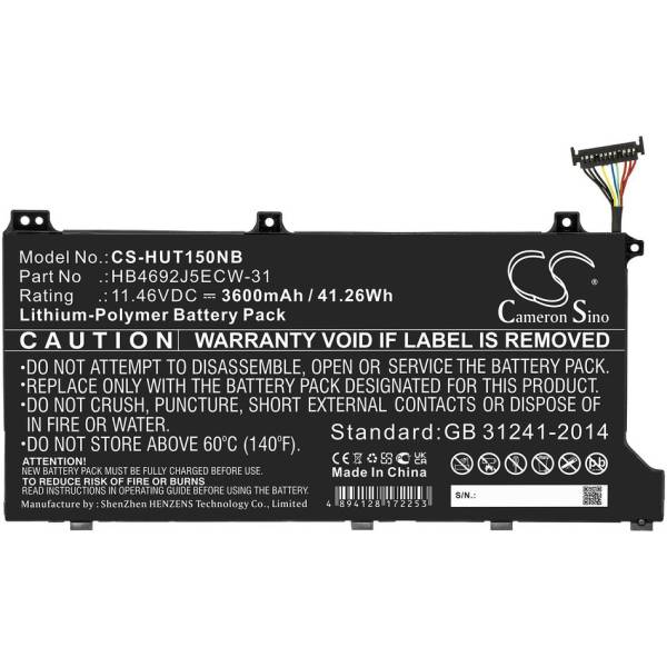 Baterie compatibila Laptop, Huawei, MateBook 13 HNL-WFP9, HNL-WFQ9, CS-HUT150NB, 3ICP5/62/81, HB4692J5ECW-31, 11.46V, 3600mAh, 41.26Wh