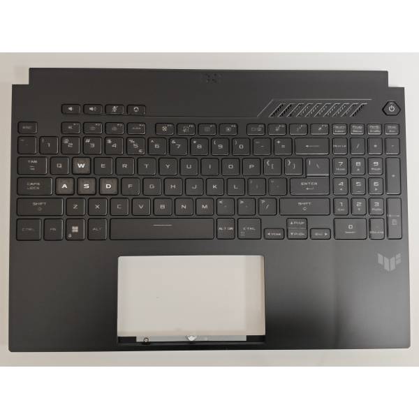 Carcasa superioara cu tastatura palmrest Laptop Gaming, Asus, TUF F16 FX607J, FX607JI, FX607JIR, FX607JU, FX607JV, FX607JVR, 90NR0HU6-R30UI0, 90NR0HU6-R30UI1, 90NR0HU6-R30US0, 6070B2233511, FX607JU-3A, iluminata, RGB, neagra, layout US