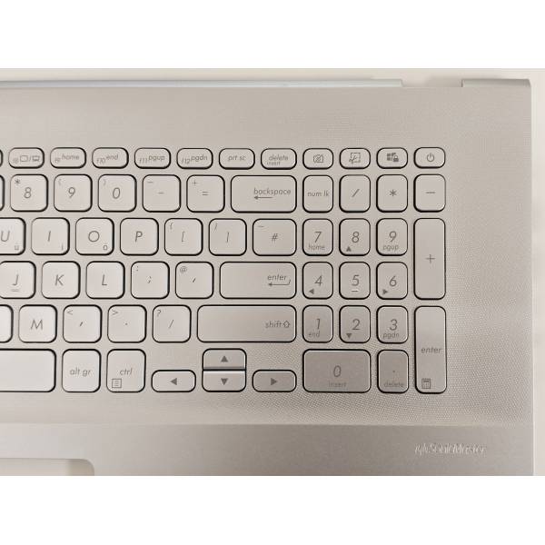 Carcasa superioara cu tastatura palmrest Laptop, Asus, VivoBook S17 S712D, S712DA, S712DAM, S712DK, S712E, S712EA, S712EAM, S712EQ, S712EQM, 90NB0TW1-R30UK0, 90PC27380100GZ, 13NB0TW0M01011, 13N1-D0A0101, 13N1-D0A0401, argintie, layout UK
