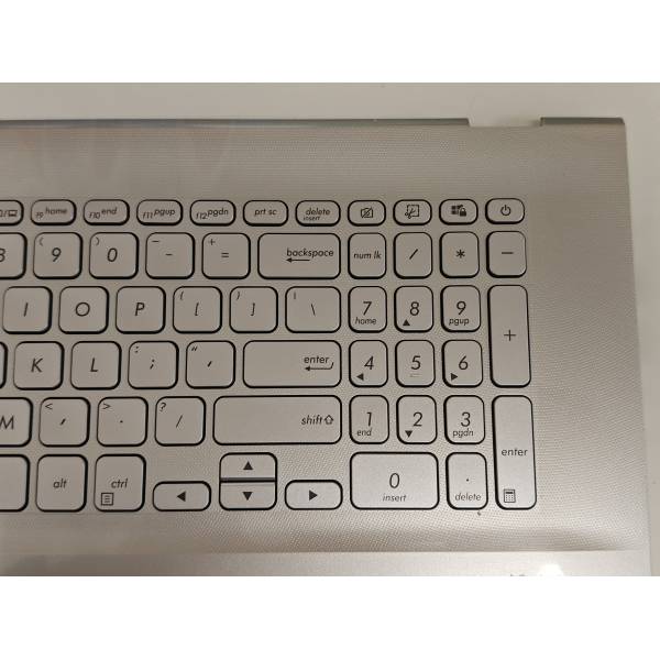 Carcasa superioara cu tastatura palmrest Laptop, Asus, Business P1701F, P1701FA, P1701FB, 90NB0L61-R31US0, 90PC27130101GZ, 13NB0L60M01211, 13N1-7GA0S01, X712FA-8S, iluminata, argintie, layout US