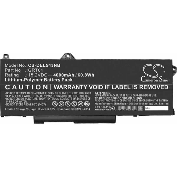 Baterie compatibila Laptop, Dell, Precision 3581, P127F, P127F002, GRT01, CS-DEL543NB, 15.2V, 4000mah, 60.8Wh
