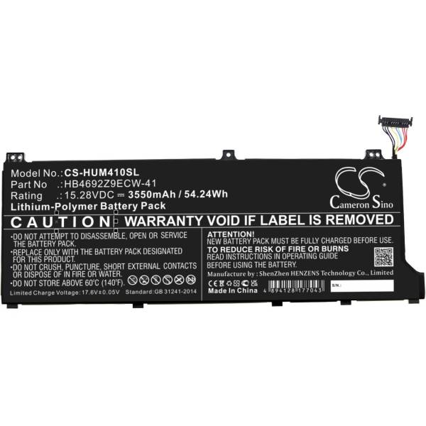 Baterie compatibila Laptop, Huawei, MateBook D 14-53010TVS, CS-HUM410SL, HB4692Z9ECW-41, 15.28V, 3550mAh, 54.25Wh