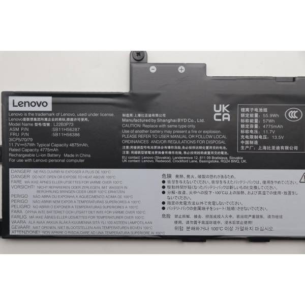Baterie Laptop 2-in-1, Lenovo, ThinkPad X1 Gen 9 Type 21KE, 21KF, 5B11H56386, 3ICP5/70/79, L22B3P73, 11.7V, 4775mAh, 57Wh