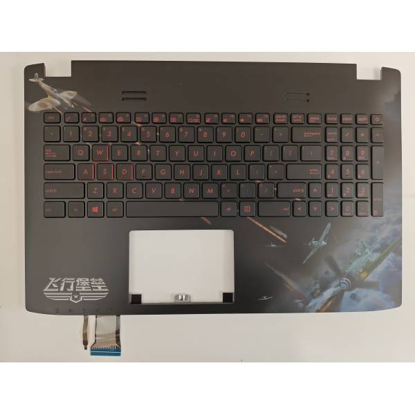 Carcasa superioara cu tastatura palmrest Laptop Gaming, Asus, ROG GL552J, GL552JX, GL552V, GL552VL, GL552VW, GL552VX, 90NB09I5-R31US0, 13NB07Z5AP0111, 13NB07Z5P02013, 13N0-RZA0J11, iluminata, neagra, layout US