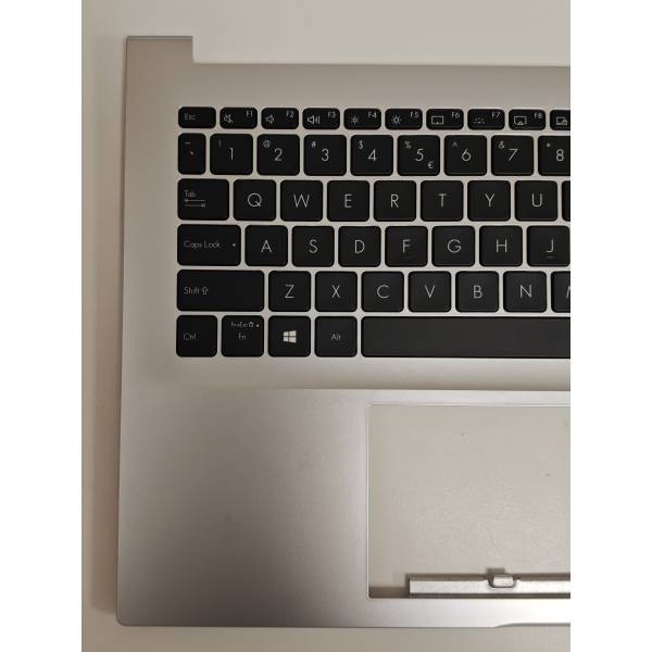 Carcasa superioara cu tastatura palmrest Laptop, Asus, VivoBook 15 F513E, F513EA, F513EP, F513I, F513IA, 90NB0RR3-R32US0,X513IA-2D, 13N1-BBA0F01, 13N1-BBM0301, iluminata, argintie, layout US