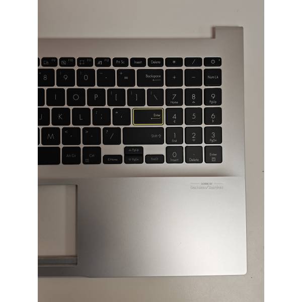 Carcasa superioara cu tastatura palmrest Laptop, Asus, VivoBook 15 F513E, F513EA, F513EP, F513I, F513IA, 90NB0RR3-R32US0,X513IA-2D, 13N1-BBA0F01, 13N1-BBM0301, iluminata, argintie, layout US