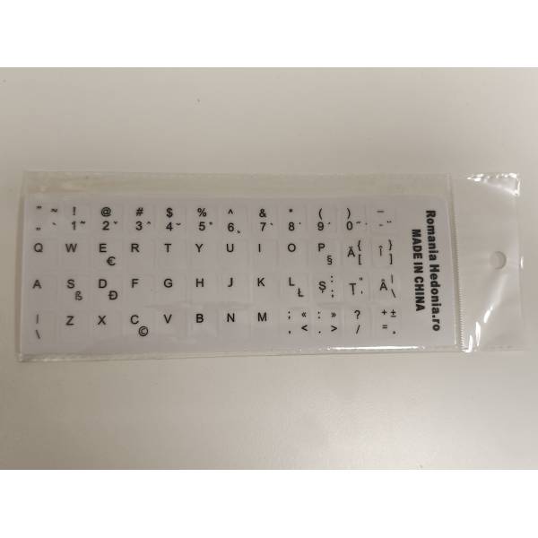 Sticker tastatura alb layout romana (ro) pentru caractere cu diacritice
