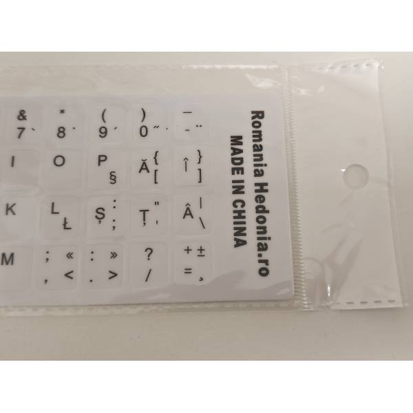 Sticker tastatura alb layout romana (ro) pentru caractere cu diacritice