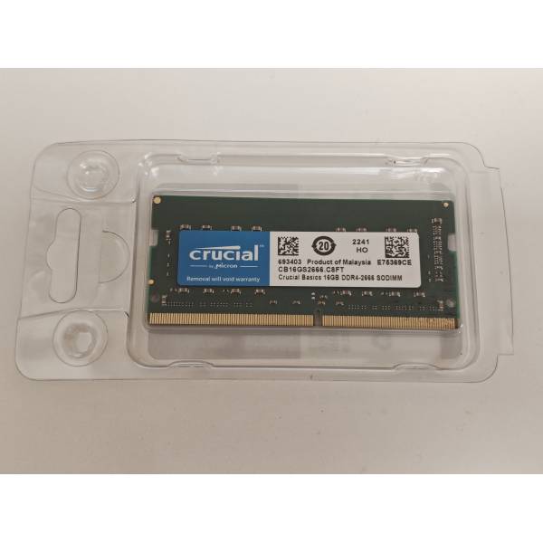 Memorie Ram Laptop, Crucial 16GB, DDR4, 2666Mhz, 1Rx8, 1.2V, CL17, PC4-21300, CB16GS2666.C8FT, Non-ECC, sodimm, 260 pini