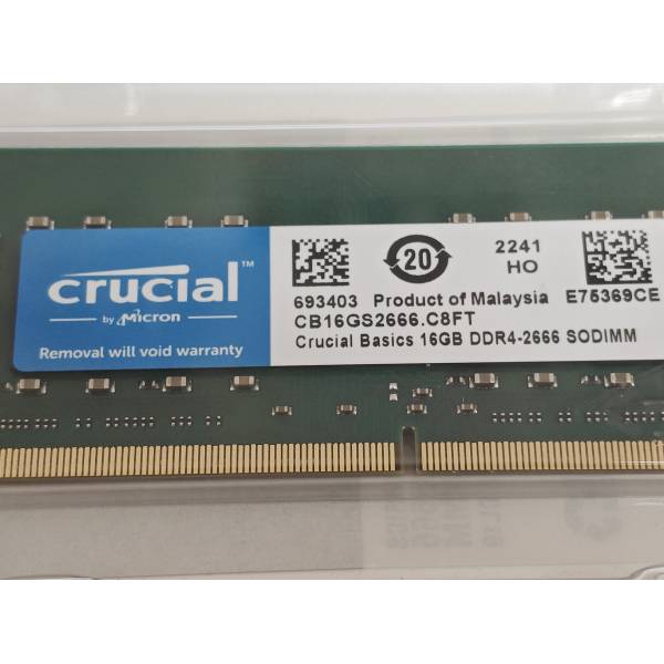 Memorie Ram Laptop, Crucial 16GB, DDR4, 2666Mhz, 1Rx8, 1.2V, CL17, PC4-21300, CB16GS2666.C8FT, Non-ECC, sodimm, 260 pini