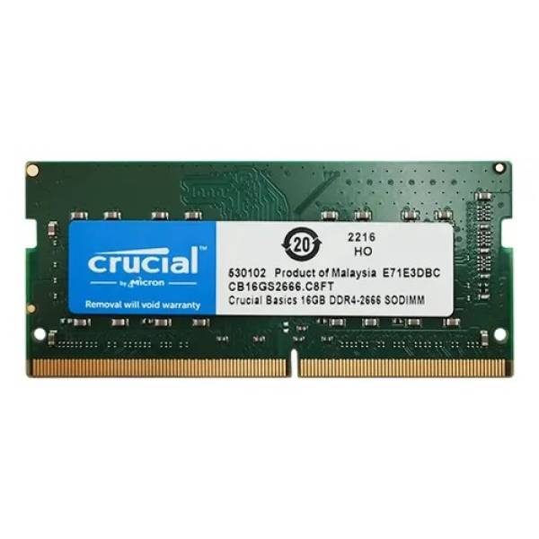 Memorie Ram Laptop, Crucial 16GB, DDR4, 2666Mhz, 1Rx8, 1.2V, CL17, PC4-21300, CB16GS2666.C8FT, Non-ECC, sodimm, 260 pini