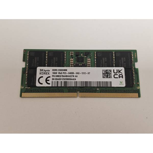 Memorie ram Laptop SK Hynix 16GB, DDR5, 1Rx8, 6400Mhz, PC5-6400B, HMCG78AHBVA327N AA, PC5-51200, CL52, 1.1V, Non-ECC, sodimm, 262 pini