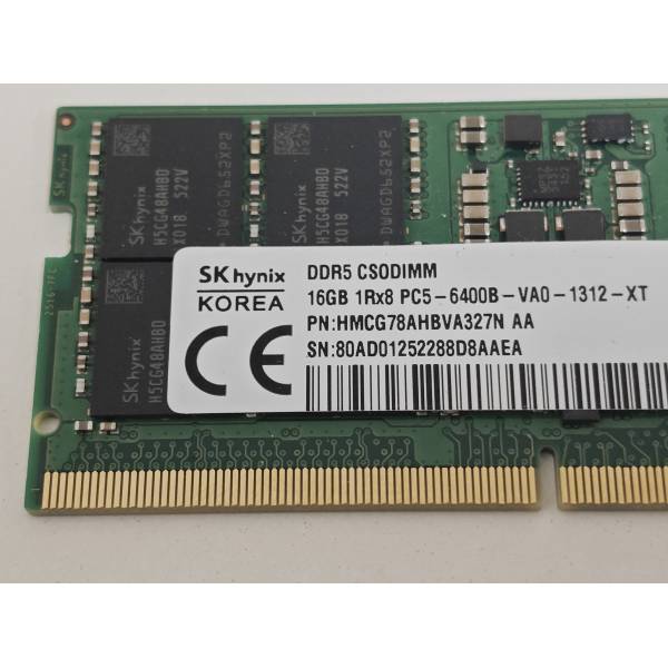 Memorie ram Laptop SK Hynix 16GB, DDR5, 1Rx8, 6400Mhz, PC5-6400B, HMCG78AHBVA327N AA, PC5-51200, CL52, 1.1V, Non-ECC, sodimm, 262 pini
