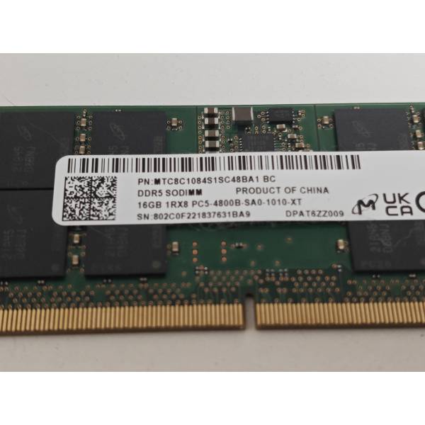 Memorie ram Laptop Micron 16GB, DDR5, 1Rx8, 4800Mhz, PC5-4800B, MTC8C1084S1SC48BA1 BC, PC5-4800B, CL40, 1.1V, Non-ECC, sodimm, 262 pini